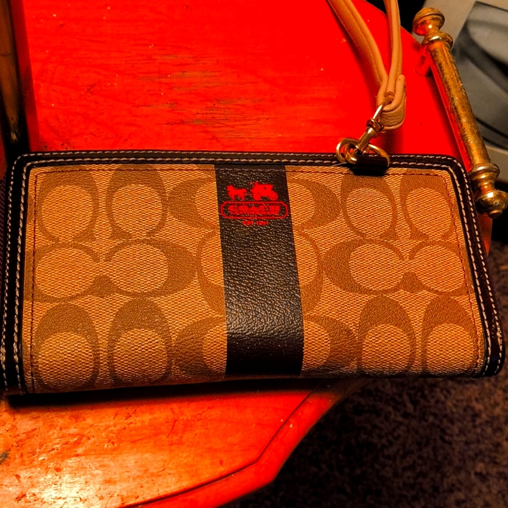 Coach horse and carriage brown and tan wallet